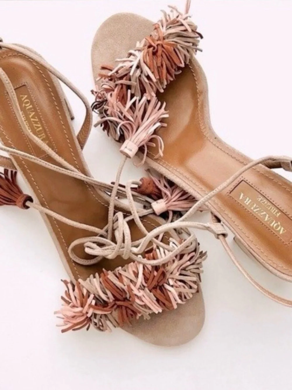 Aquazzura Wild Thing 85 mm Terracotta Suede Fringes Sandal Heels size 38